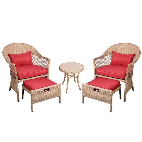 UPHA 5Piece Patio Wicker Furniture Conversation Set Outdoor with