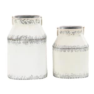 White Metal Farmhouse Decorative Jar (Set of 2)