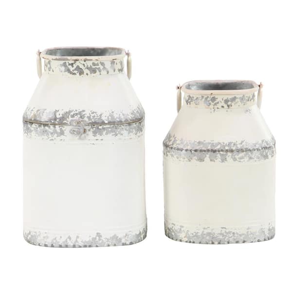 Litton Lane White Metal Farmhouse Decorative Jar (Set of 2)