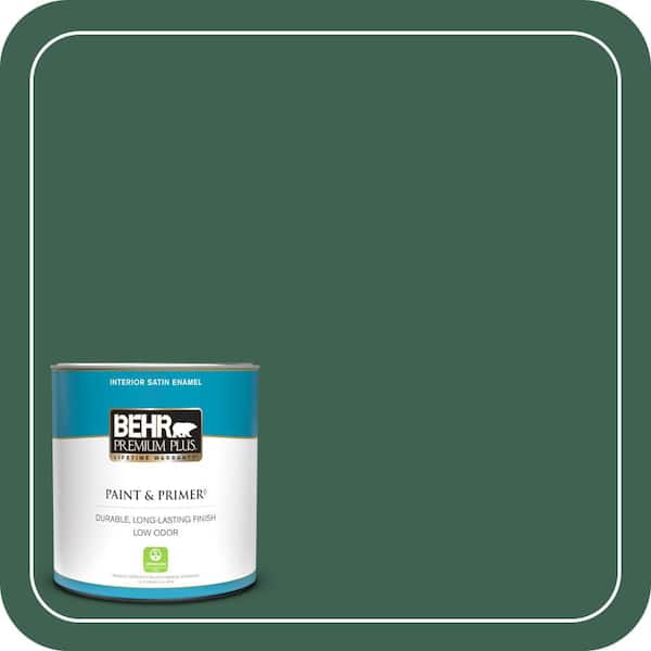BEHR PREMIUM PLUS 1 qt. #M430-7 Green Agate Satin Enamel Low Odor Interior Paint & Primer