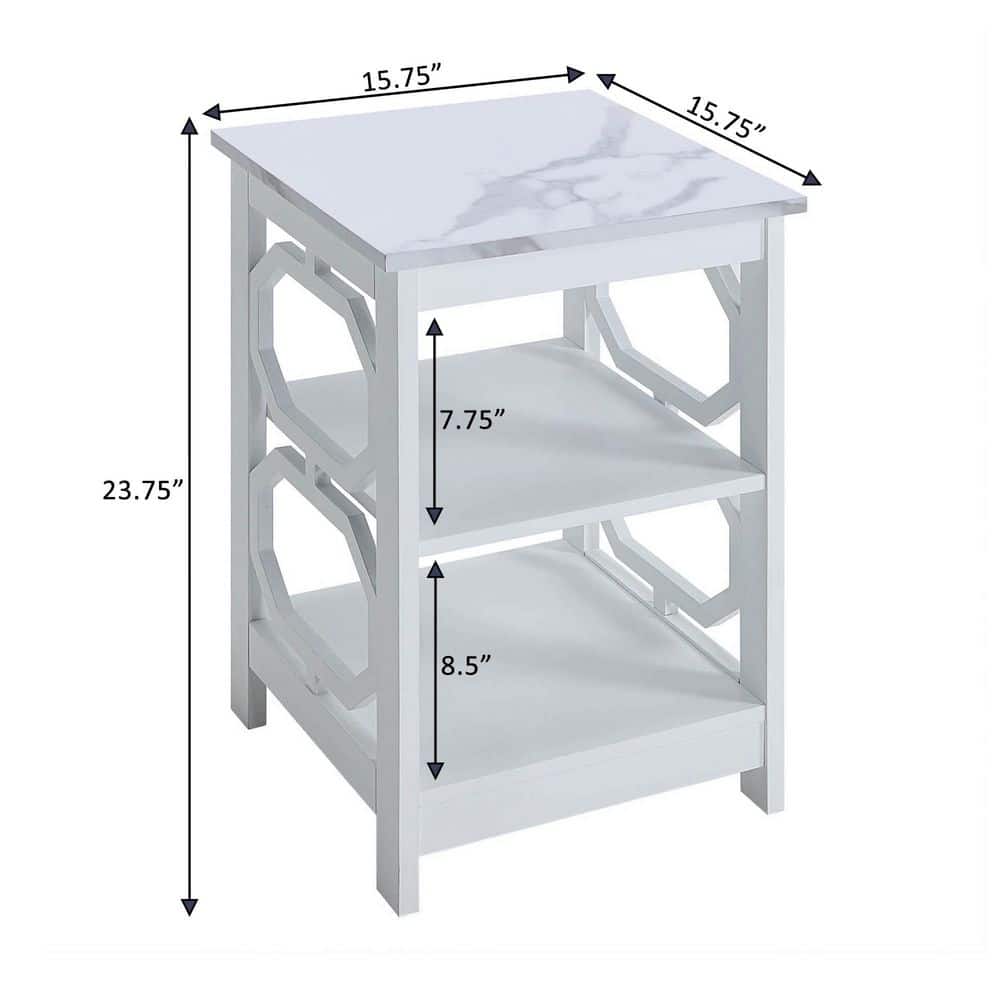 Omega White Faux Marble 3-Tier Geometric End Table