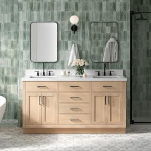 Hepburn 67 in. W x 22 in. D x 36 in. H Double Freestanding Bath Vanity in Oak with Pure White Quartz Top