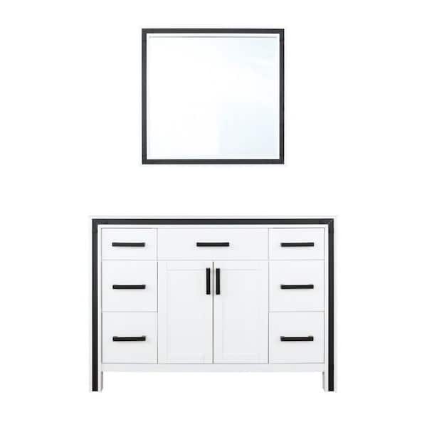 Ziva 48 in. W x 22 in. D White Single Bath Vanity without Top and 34 in Mirror