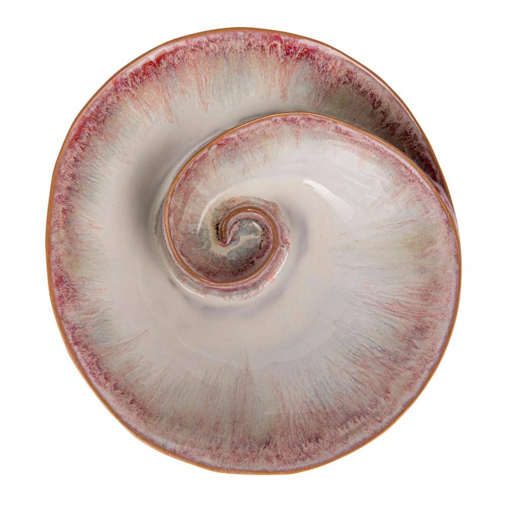 Handmade Coastal Pattern Stoneware Salad Bowl, White and Berry