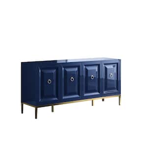Rue 66 in. Blue High Gloss with Gold Accent Modern-Sideboard
