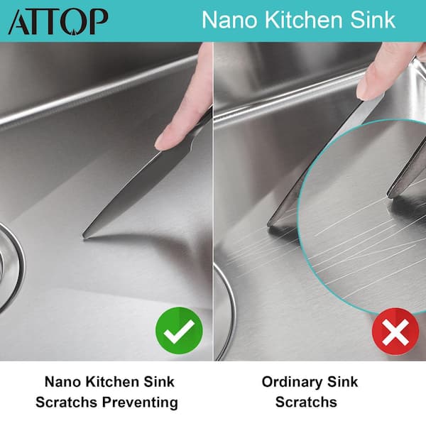 Attop Brushed Stainless Steel 32 in. Double Bowl Undermount