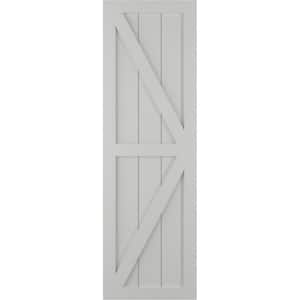 15 in. x 29 in. PVC Two Equal Panel Farmhouse Fixed Mount Board and Batten Shutters with Z-Bar Pair in Hailstorm Gray