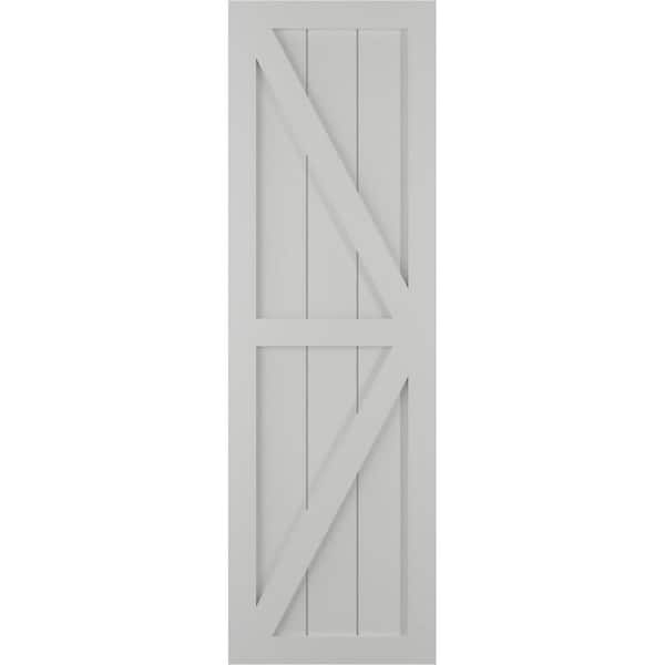 Ekena Millwork 15 in. x 34 in. PVC Two Equal Panel Farmhouse Fixed Mount Board and Batten Shutters with Z-Bar Pair in Hailstorm Gray