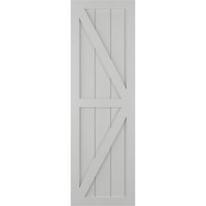 15 in. x 40 in. PVC 2 Equal Panel Farmhouse Fixed Mount Z-Bar Board and Batten Shutters Pair in Hailstorm Gray