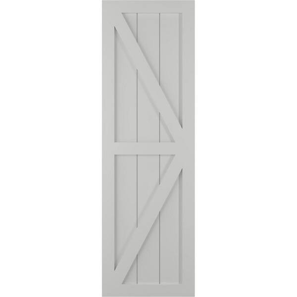 Ekena Millwork 15 in. x 63 in. PVC Two Equal Panel Farmhouse Fixed Mount Board and Batten Shutters with Z-Bar Pair in Hailstorm Gray