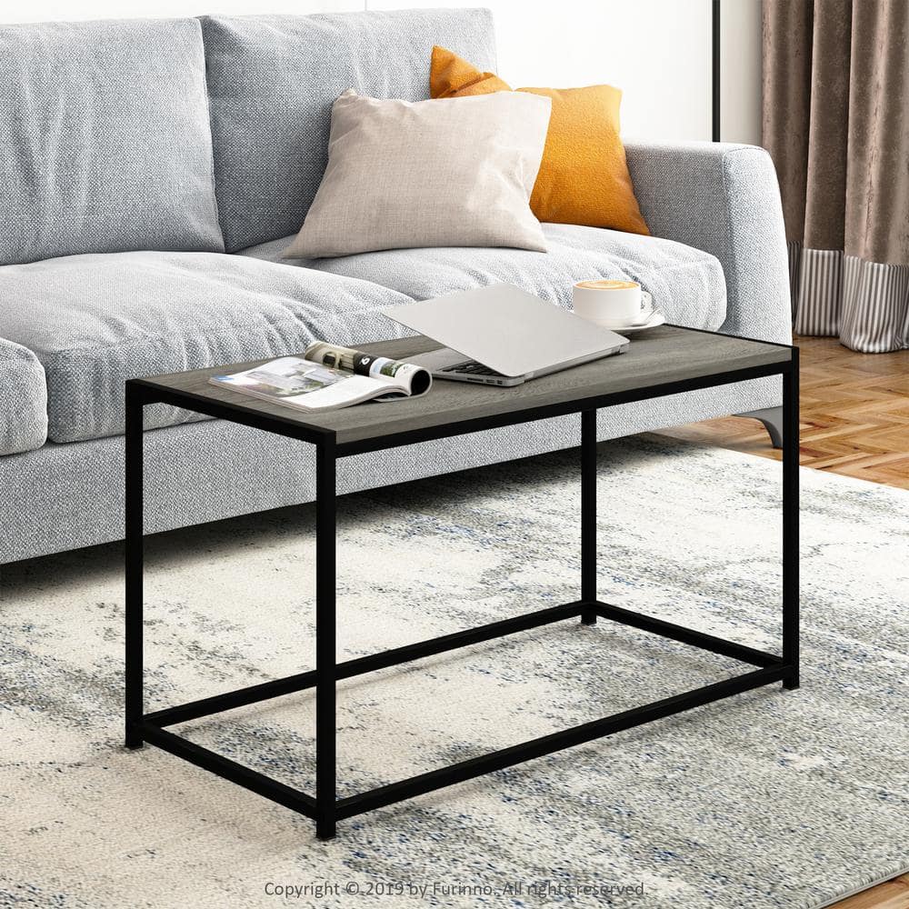 French Oak Grey Rectangular Wood Coffee Table with Metal Frame