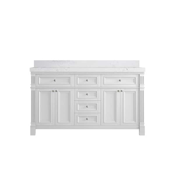 Willow Collections Paris 60 in. W x 22 in. D x 36 in. H Double Sink Bath Vanity in White with 2 in. Empira White qt. Top
