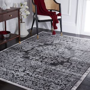 Amelia Charcoal/Grey 2 ft. x 8 ft. Distressed Floral Border Runner Rug
