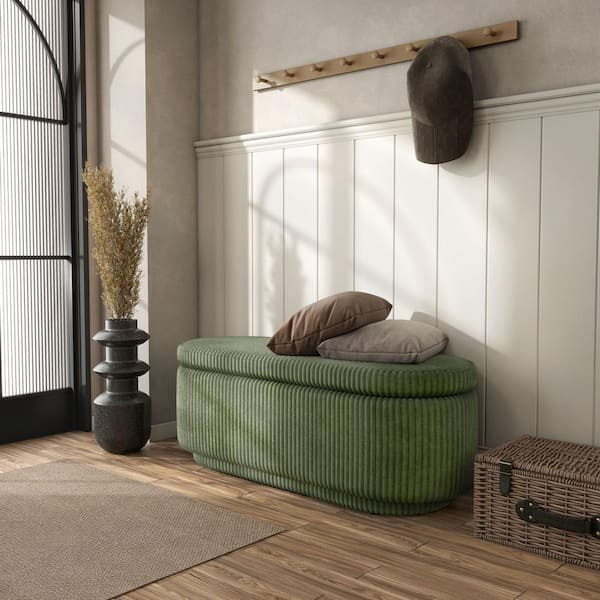 Furniture of America Baraz Oval Green Corduroy 46.75 in. Bedroom