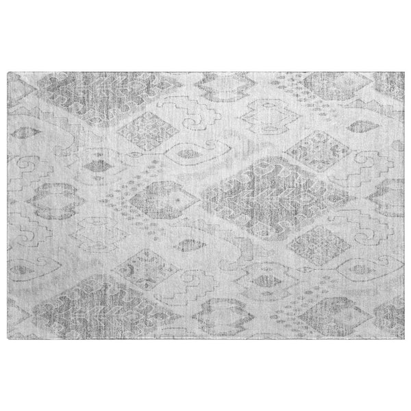 Dream Shag Premium Machine Washable Abstract ADS776 Silver 2 ft. x 3 ft. Accent Rug