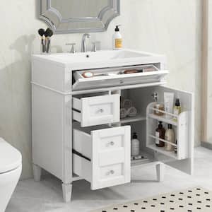 30 in. Modern Freestanding Bathroom Vanity Storage Solid WoodCabinet w/ White Single Top Sink,2 Drawers, Tip-Out Drawer