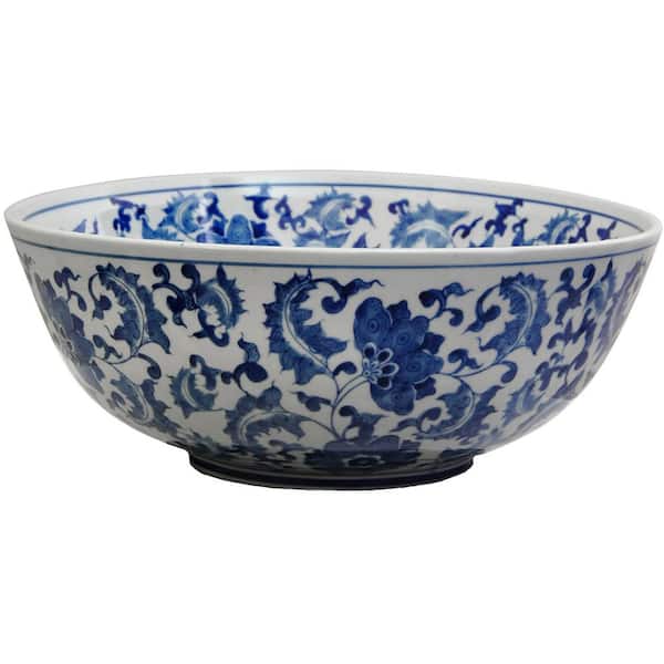 14 in. Porcelain Decorative Bowl in Blue