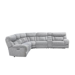 Park City 5 Piece Polyester Gray Sectional Sofa with Recliner