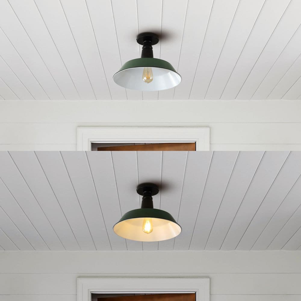 Camila 14" Green/Black Industrial LED Ceiling Light for Indoor/Outdoor