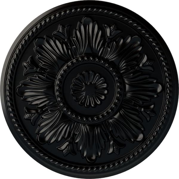 Ekena Millwork 18" x 1-3/4" Edinburgh Urethane Ceiling Medallion (Fits Canopies upto 5-1/4"), Hand-Painted Jet Black