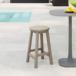 Laguna 24 in. Round HDPE Plastic Backless Counter Height Outdoor Dining Patio Bar Stool in Weathered Wood