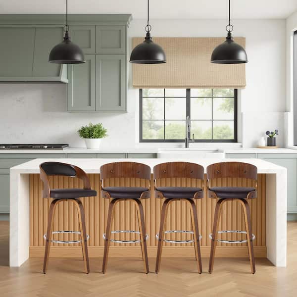 Shelly 37 in. H Brown Low Back Wood Bar Stool with Faux Leather Seat (Set of 4)