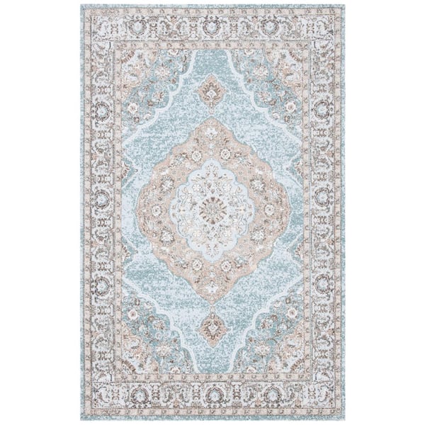 Classic Vintage 5 ft. x 8 ft. Sage/Green Border Distressed Area Rug