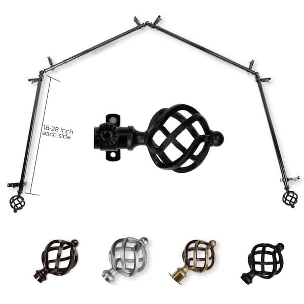 13/16" Twist 4-Sided Bay Window Curtain Rod (18-28 inch each side)-Black