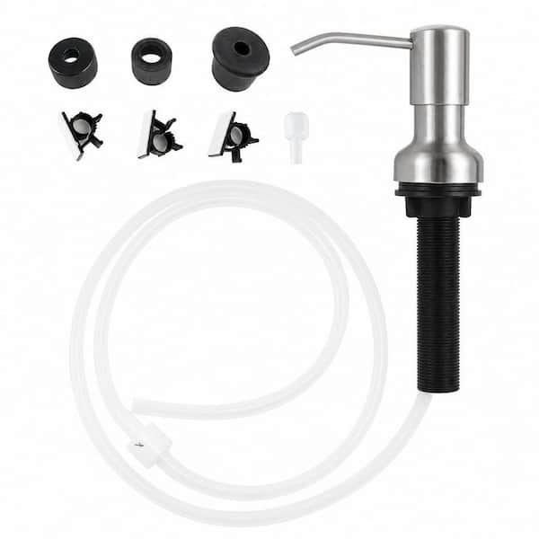 8.5 in. H x 4.5 in. W x 1.8 in. D Brushed Nickel Sink Soap Dispenser with Longer Threaded Shaft Shank and 47 in. Tube