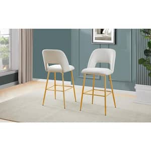 Moy 29 in. Cream High Back Metal Frame Bar Stool With Velvet Fabric And Gold Chrome Legs (Set of 2)