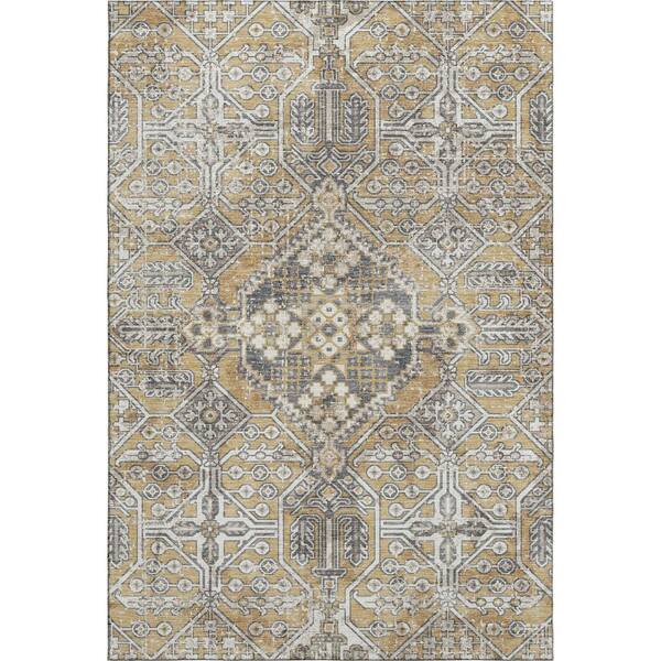 Mayfield Premium Machine Washable Abstract AMF2197 Gold 3 ft. x 5 ft. Area Rug