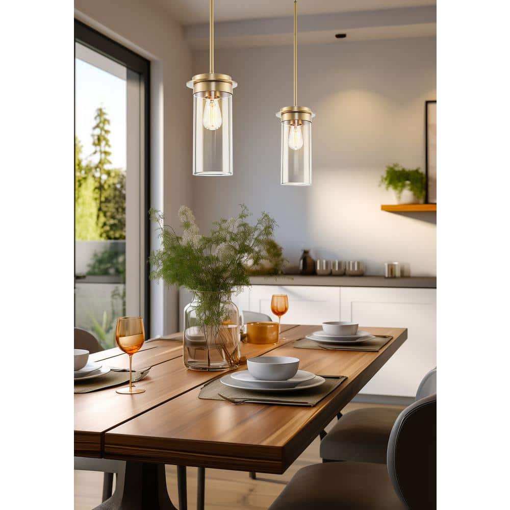 Vivienne Warm Brass Modern Pendant Light with Clear Glass Shade
