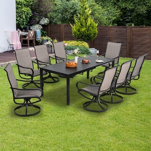 9-Piece Metal Outdoor Patio Dining Set, 8 Swivel Rocking Chairs and 1 Expandable Dining Table
