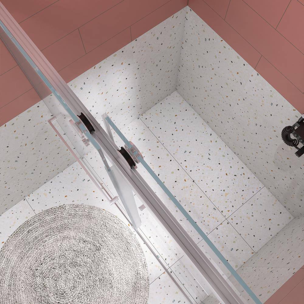 60" Chrome Frameless Double Sliding Shower Door with Clear Glass