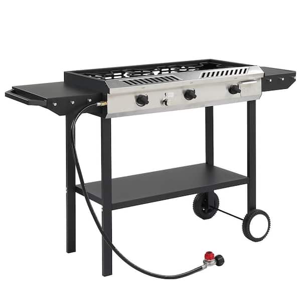 225,000 BTU Portable Propane Gas 3-Burner Outdoor Cooker with Side Shelves
