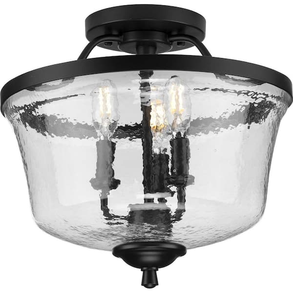 Progress Lighting Bowman 14.25 in. Black 3-Light Semi-Flush Mount Convertible