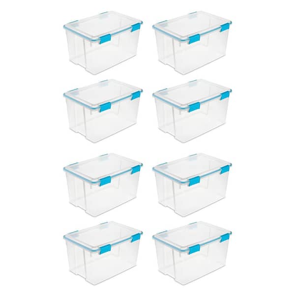 54 qt. Clear Plastic Stackable Storage Bin w/ Gasket Latch Lid, 8-Pack