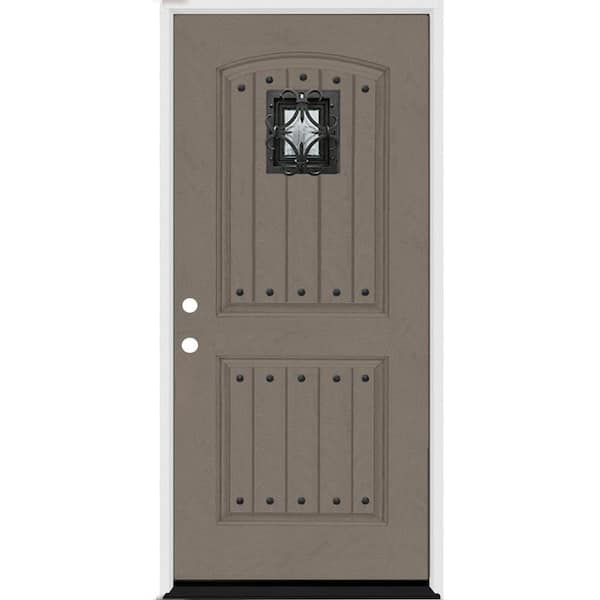 Steves & Sons Regency 36 in. x 80 in. Oxford Speak Easy Rain RHIS Ashwood Fiberglass Prehung Front Door 4-9/16 Frame