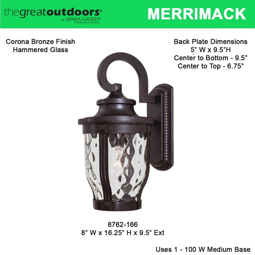 Merrimack Bronze Outdoor Wall Lantern with Clear Hammered Glass