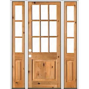 64 in. x 96 in. Rustic Knotty Alder Clear 9-Lite clear stain Wood Right Hand Inswing Single Prehung Front Door/Sidelites