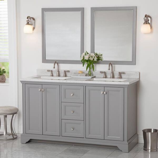 Home Decorators Collection Stratfield 61 in. W x 22 in. D x 39 in. H Double Sink  Bath Vanity in Sterling Gray with Silver Ash Solid Surface Top