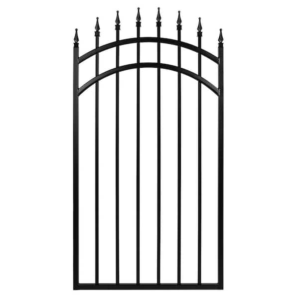 NUVO IRON 2.75 ft. x 4.67 ft. Tiger Eye Profile Black Iron Center Point Arched Top Fence Gate