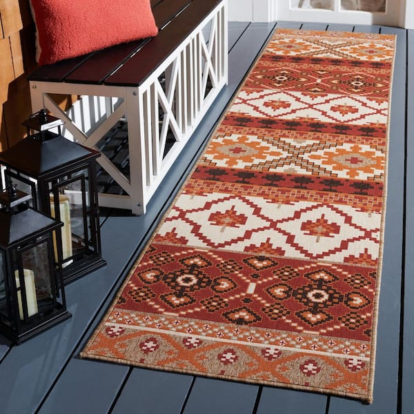 Veranda Red/Beige 2 ft. x 10 ft. Tribal Aztec Indoor/Outdoor Runner Rug