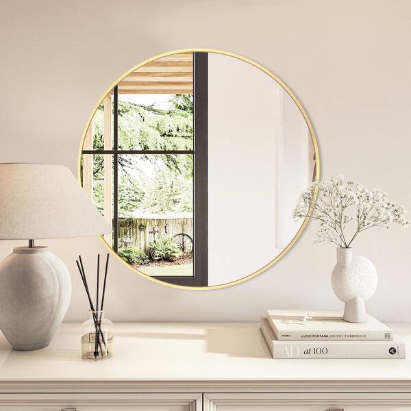 thumbnail image 2 of Segawe 24" Round Wall-Mounted Bathroom Mirror – Black Aluminum Alloy Frame, Modern 2 of 5