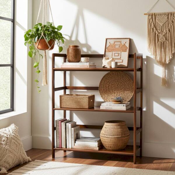 Fairway Avenue Home 34 in. H Brown Wood 3-shelf Etagere Bookcase