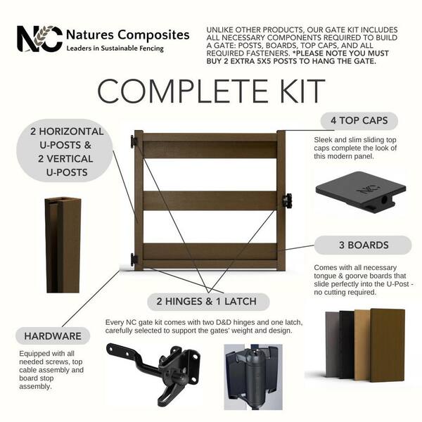 Natures Composites Composite Modern 3-Board Ranch Rail (3.5 ft. H x 4 ft. W) Rosewood (Brown) Fence Gate