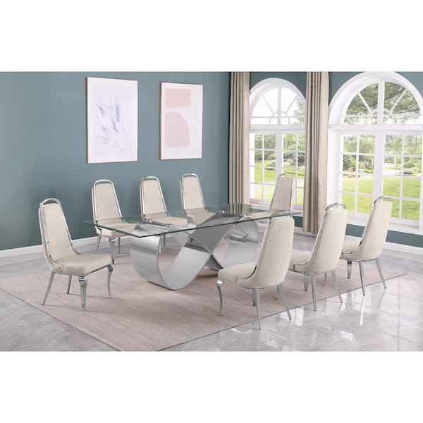 Nine Piece Clear and Gray Glass Dining Set Nine Piece Clear and Gray Glass Dining Set