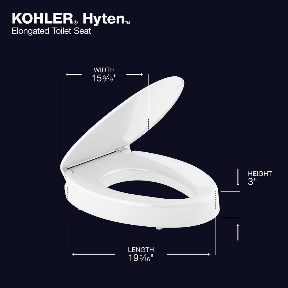 Hyten White Elevated Elongated Quiet-Close Toilet Seat