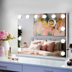 20 in. W x 16 in. H Rectangular Framed LED Bulb Hollywood Tabletop Bathroom Makeup Mirror in White with 3-Color Lights
