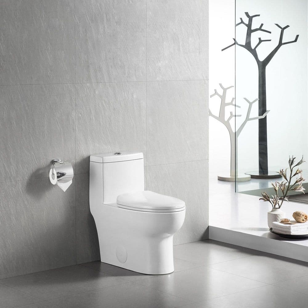White Ceramic Elongated Dual Flush One-Piece Toilet